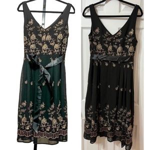 Coldwater Creek Sz 16 Black Sequined Embellished Sleeveless V Neck Lined Dress